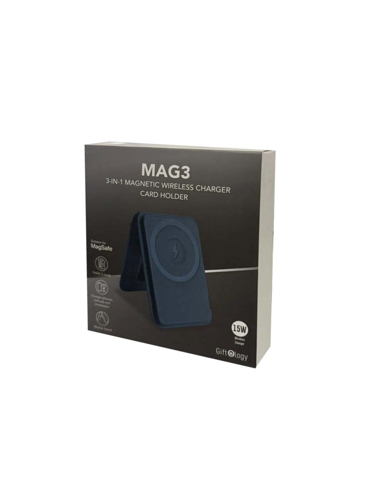 MAG3 - Giftology 3-in-1 Magnetic Wireless Charger Card Holder - Navy